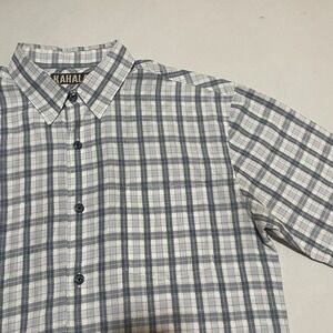 Kahala 1936 Men White Plaid Short Sleeve Button Up Shirt Size Medium Check